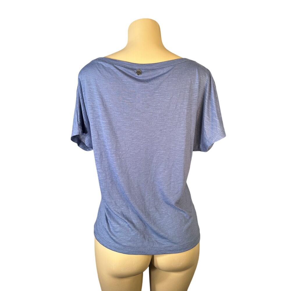 Women S Uniquely Lorna Jane Blue Tee T-Shirt Top Lace Cut-Out Short Slv Run Yoga - Picture 4 of 6